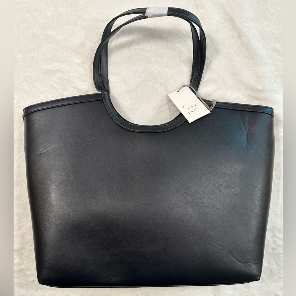 A New Day Large Tote Bag Black Faux Leather